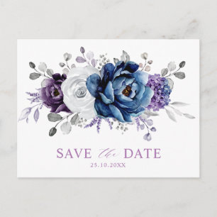 Dusty Blue Slate Navy Floral Wedding Save the Date Postcard