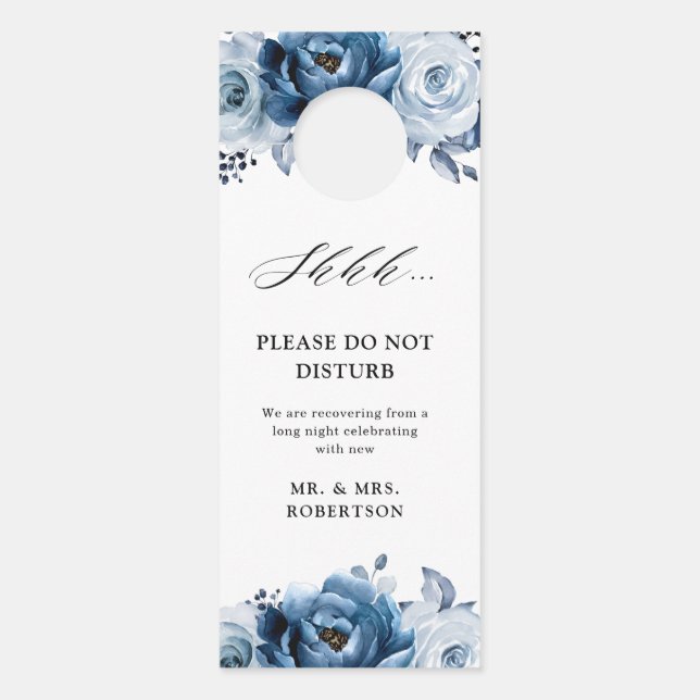 Dusty Blue Slate Navy Wedding Do Not Disturb Door Hanger (Front)