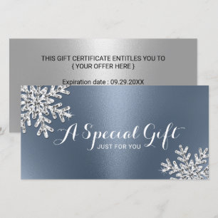 Dusty Blue Snowflake Beauty Salon Gift Certificate