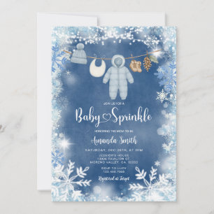 Dusty Blue Snowflake Boy Clothesline Baby Sprinkle Invitation
