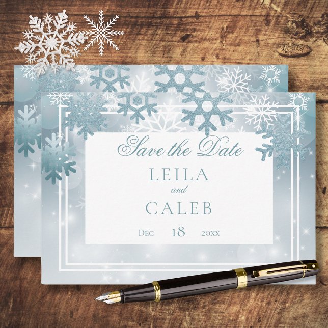 Dusty Blue Snowflake Modern Wedding Save The Date (Creator Uploaded)