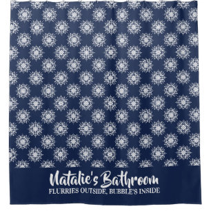 Dusty Blue Snowflake Monogram Bathroom Shower Curtain
