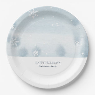 Dusty Blue Snowflake Paper Plate