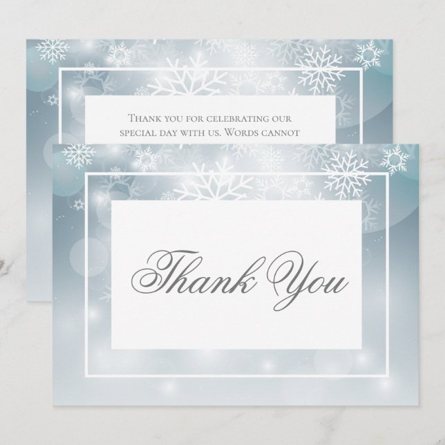 Dusty Blue Snowflake Sky Modern Wedding Thank You Card (Front/Back)