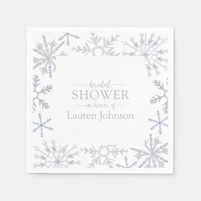 Dusty Blue Snowflake Winter Modern Bridal Shower Napkin (Front)