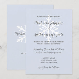 Dusty Blue Snowflake Winter Wedding Invitation