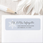 Dusty Blue Snowflake Winter Wedding Return Address<br><div class="desc">A winter wedding return address label featuring a white snowflake on a dusty blue background. Personalize with "Mr. & Mrs." followed by the bride and groom's last name in gray script font, with the street address below in sans serif font. Ideal for engagement party and wedding anniversary party invitations as...</div>