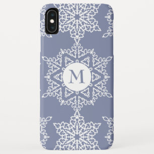Dusty Blue Snowflakes Christmas Holiday Monogram iPhone XS Max Case
