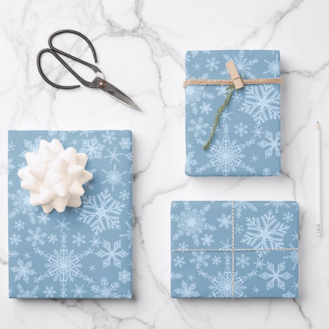Dusty Blue Snowflakes Winter Holidays Christmas Wrapping Paper Sheet (Front)