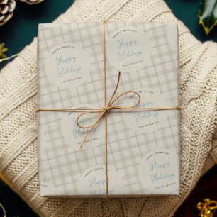 Dusty Blue Soft Beige Plaid Holiday Christmas Wrapping Paper