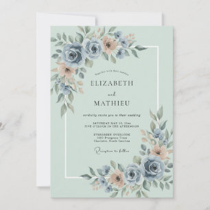 Dusty Blue Soft Bloom Wedding Invitation