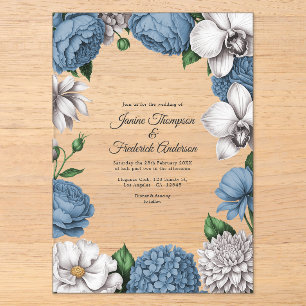 Dusty Blue & Soft Grey Modern Botanical Wedding Acrylic Invitations