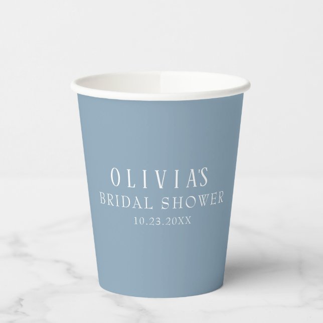 Dusty blue solid colour Bridal Shower Paper Cups (Left)