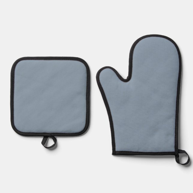 Dusty Blue Solid Colour Oven Mitt & Pot Holder Set (Front)