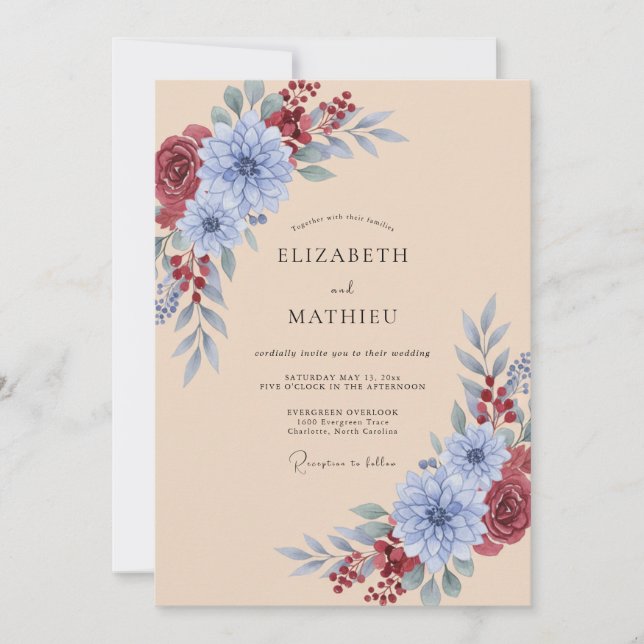 Dusty Blue Sophisticated Autumn Wedding Invitation (Front)