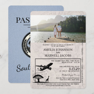 Dusty Blue South Africa Passport Wedding Invitation