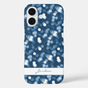 Dusty Blue Sparkle Lights w/ Name Girly Glam iPhone 16 Case