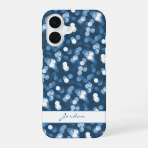 Dusty Blue Sparkle Lights w/ Name Girly Glam iPhone 16 Case