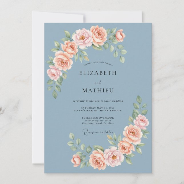 Dusty Blue Splendid Spring Wedding Invitation (Front)