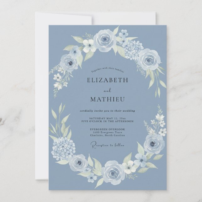 Dusty Blue Splendid Winter Wedding Invitation (Front)