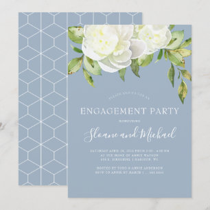 Dusty Blue Spring Floral Peony Engagement Party Invitation