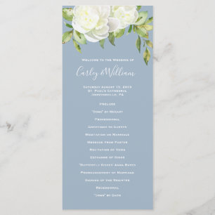 Dusty Blue Spring Floral Peony Wedding Program Programme