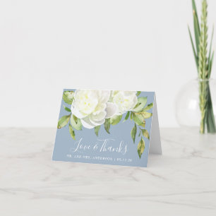 Dusty Blue Spring Floral Peony Wedding Thank You Card