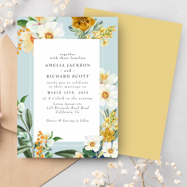 Dusty Blue Spring Garden Wildflowers wedding Invitation (Creator Uploaded)