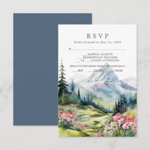 Dusty Blue Spring Mountains Wedding RSVP Card