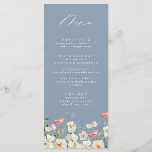 Dusty Blue Spring Peony Watercolor Wedding Menu
