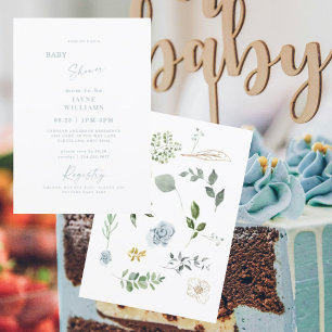 Dusty Blue Springing onto the Scene Baby Shower Invitation