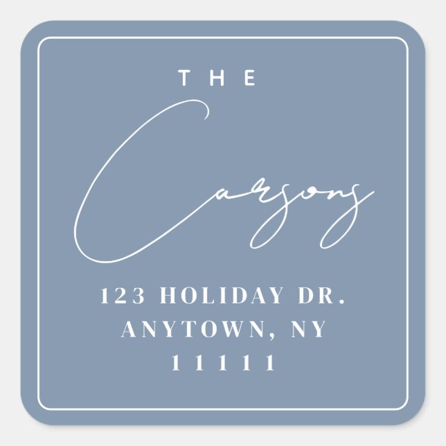 Dusty Blue Square Modern Return Address Label (Front)