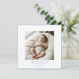 Dusty Blue Square Newborn Photo Birth Stats Announcement