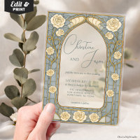 Dusty Blue Stained Glass Whimsical Floral Wedding 