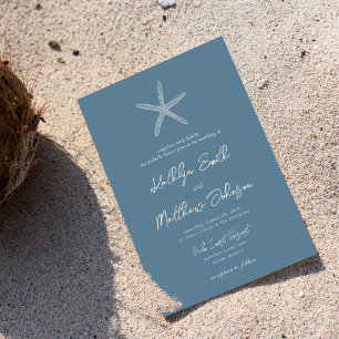 Dusty Blue Starfish Beach Destination Wedding Invitation