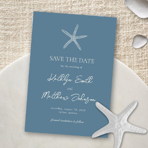 Dusty Blue Starfish Beach Destination Wedding Save The Date