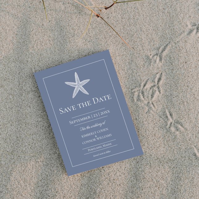 Dusty Blue Starfish Monogram Photo Save The Date (Dusty Blue Starfish Monogram Photo Save the Date)