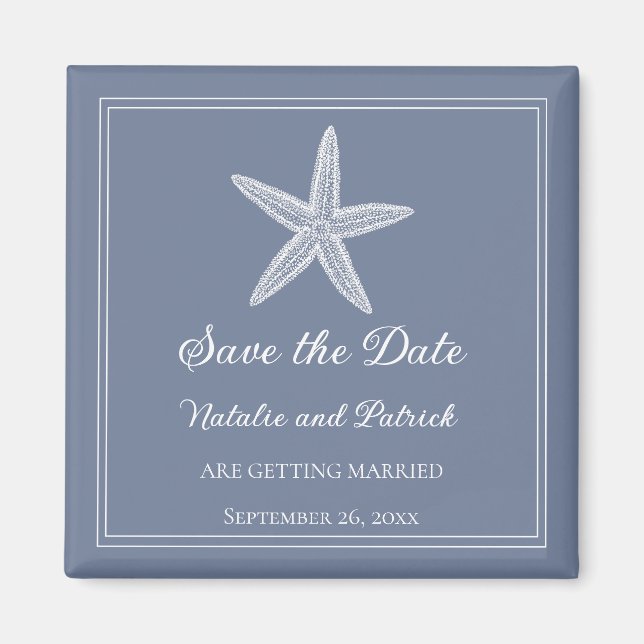 Dusty Blue Starfish Save the Date Magnet (Front)