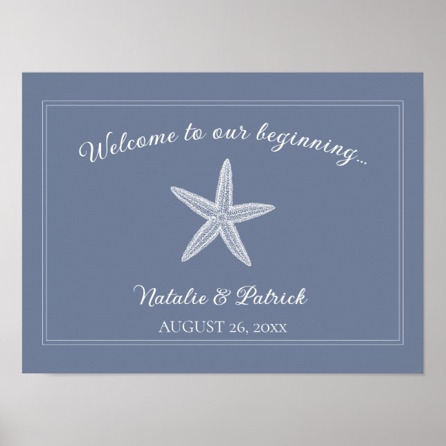 Dusty Blue Starfish Wedding Welcome Poster (Front)