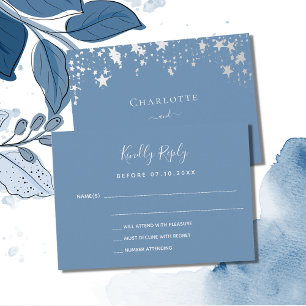Dusty blue stars wedding response RSVP Card