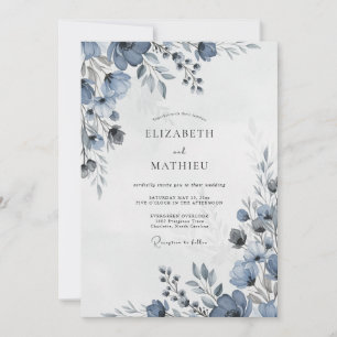 Dusty Blue Stately Winter Wedding Invitation