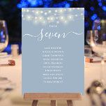 Dusty Blue String Light Table Number Seating Chart<br><div class="desc">These elegant dusty blue double-sided table number seating chart cards featuring pretty string lights are perfect for all celebrations. Designed by Thisisnotme©</div>