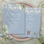 Dusty Blue String Lights Floral QR Code Wedding Invitation<br><div class="desc">This elegant dusty blue wedding invitation,  featuring pretty string lights and floral greenery,  can be personalised with your information in chic typography with your wedding website details and your QR code on the reverse. Designed by Thisisnotme©</div>