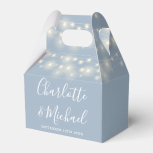 Dusty Blue String Lights Signature Script Wedding Favour Box