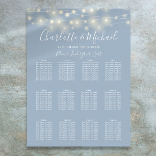 Dusty Blue String Lights Wedding Seating Chart