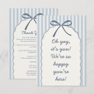 Dusty Blue Striped Bow Small Business Thank You Card