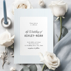 Dusty Blue Striped Elegance Classy Wedding Invitation