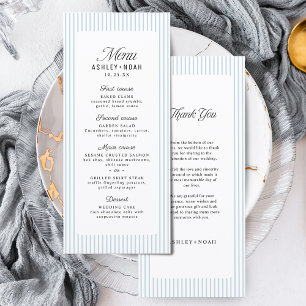 Dusty Blue Striped Elegance Classy Wedding Menu