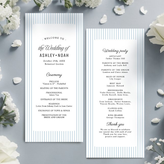 Dusty Blue Striped Elegance Classy Wedding Program Menu (Dusty Blue Striped Elegance Classy Wedding Program)