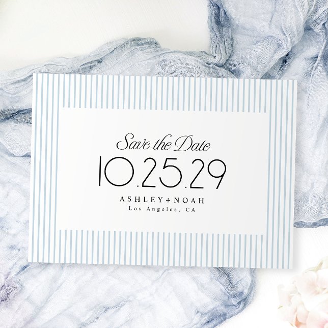 Dusty Blue Striped Elegance Classy Wedding Save The Date (Dusty Blue Striped Elegance Classy Wedding Save The Date)